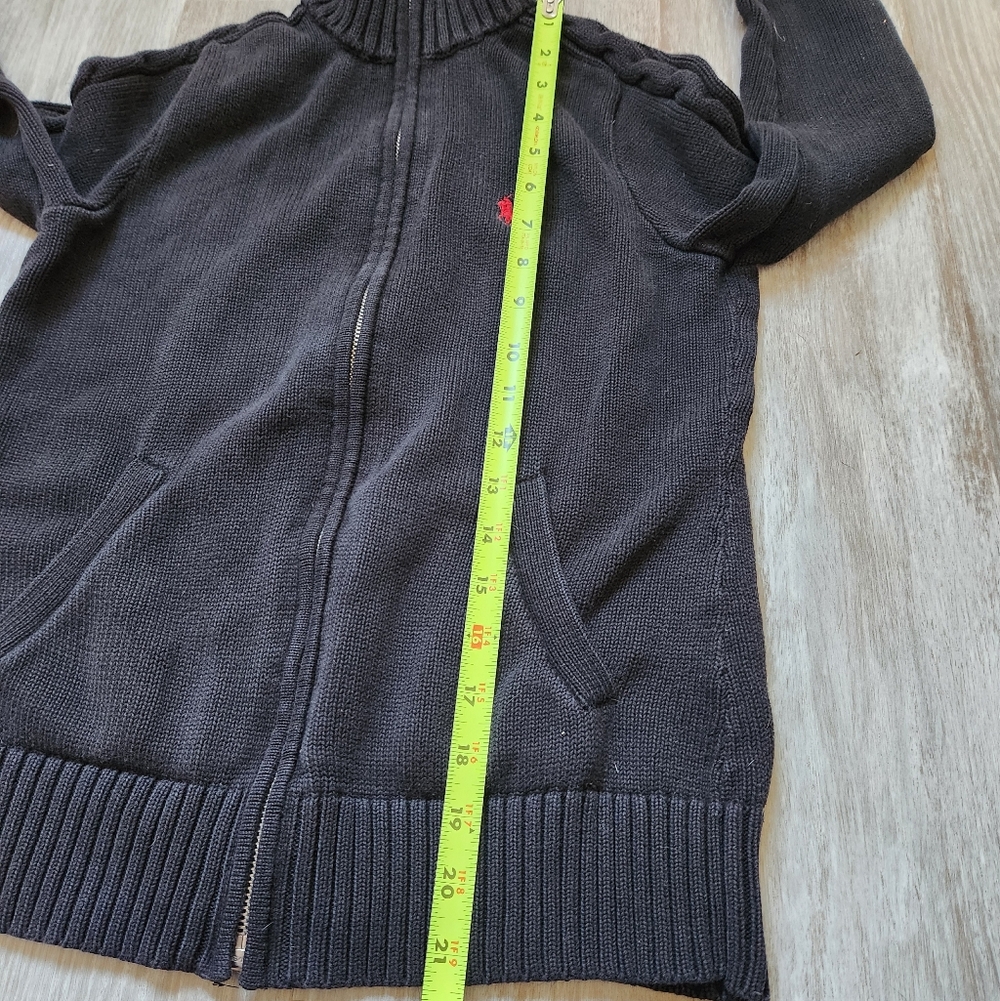 VTG Ralph Lauren Full Zip Sweater Black High Neck Knit Heavyweight Youth Sz L - Picture 9 of 10